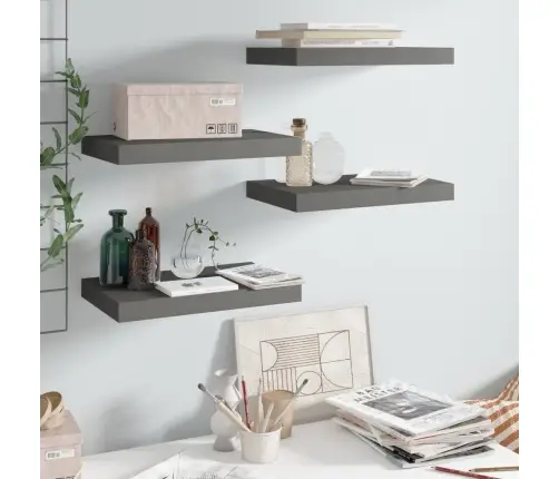 Sienas Plaukti, 4 Gab., Spīdīgi Pelēki, 40X23X3,8 Cm, Mdf Vidaxl