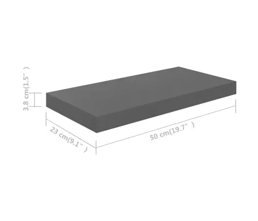 Sienas Plaukti, 2 Gab., Spīdīgi Pelēki, 50X23X3,8 Cm, Mdf Vidaxl