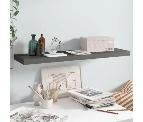 Sienas Plaukts, Spīdīgi Pelēks, 90X23,5X3,8 Cm, Mdf Vidaxl