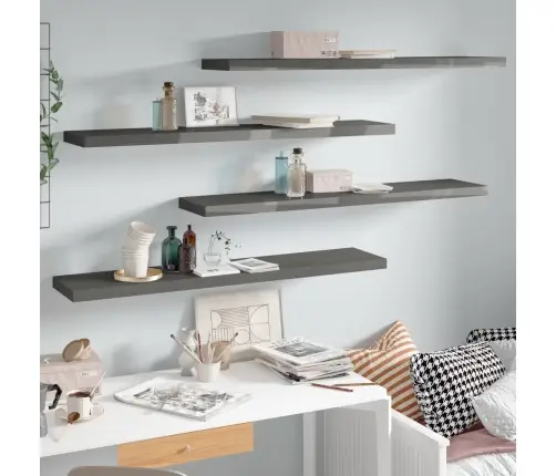 Seinariiulid, 4 Tk, Kõrgläikega, Hall, 120X23,5X3,8 Cm Mdf