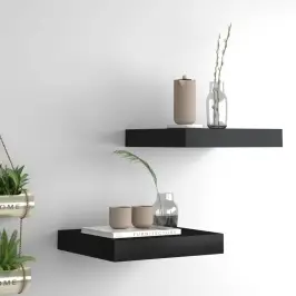 Sienas Plaukti, 2 Gab., Melni, 23X23,5X3,8 Cm, Mdf Vidaxl