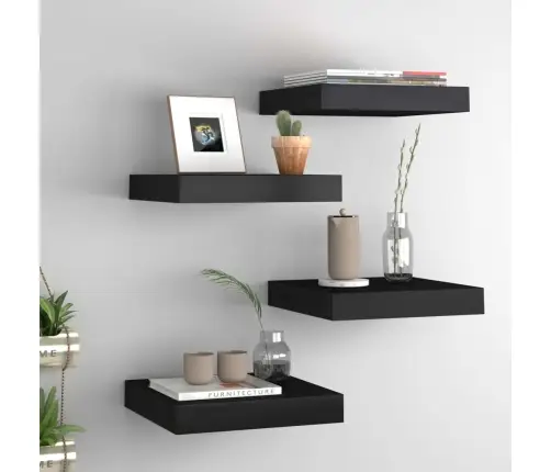 Sienas Plaukti, 4 Gab., Melni, 23X23,5X3,8 Cm, Mdf Vidaxl