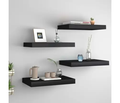 Pakabinamos Sieninės Lentynos, 4Vnt., Juodos, 40X23X3,8cm Mdf