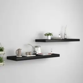 Pakabinamos Lentynos, 2Vnt., Juodos, 80X23,5X3,8cm Mdf