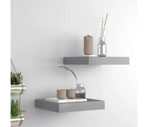 Sienas Plaukti, 2 Gab., Pelēki, 23X23,5X3,8 Cm, Mdf Vidaxl