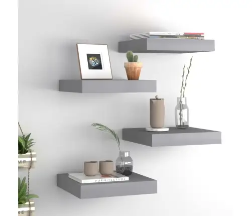 Sienas Plaukti, 4 Gab., Pelēki, 23X23,5X3,8 Cm, Mdf Vidaxl