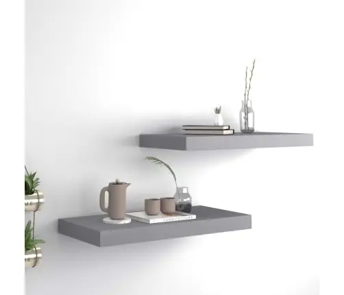 Pakabinamos Sieninės Lentynos, 2Vnt., Pilkos, 50X23X3,8cm Mdf