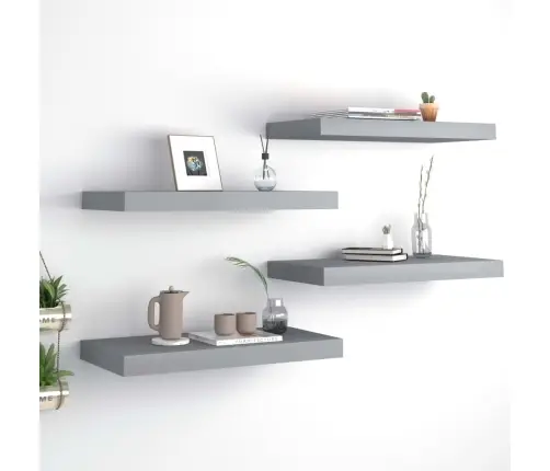 Sienas Plaukti, 4 Gab., Pelēki, 50X23X3,8 Cm, Mdf Vidaxl
