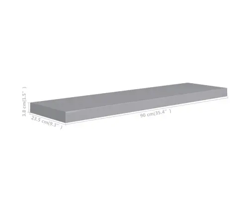 Sienas Plaukti, 2 Gab., Pelēki, 90X23,5X3,8 Cm, Mdf Vidaxl