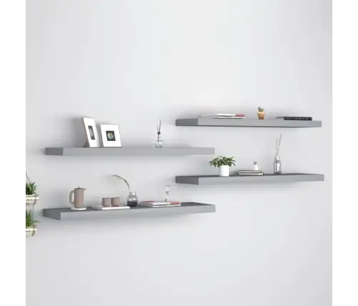 Sienas Plaukti, 4 Gab., Pelēki, 90X23,5X3,8 Cm, Mdf Vidaxl