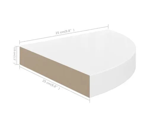 Stūra Sienas Plaukti, 2 Gab., Spīdīgi Balti, 25X25X3,8 Cm, Mdf Vidaxl
