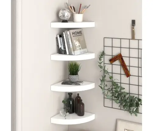 Kampinės Lentynos, 4 Vnt., Blizgios Baltos, 25X25X3,8 cm Mdf