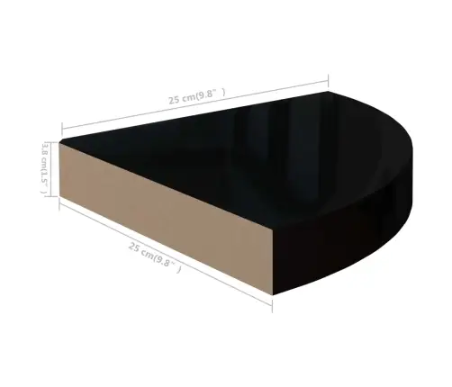 Stūra Sienas Plaukti, 4 Gab., Spīdīgi Melni, 25X25X3,8 Cm, Mdf Vidaxl