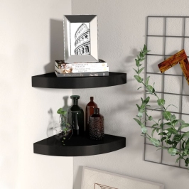 Pakabinamos Kampinės Lentynos, 2Vnt., Juodos, 25X25X3,8cm Mdf