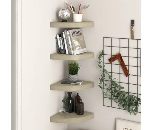 Stūra Sienas Plaukti, 4 Gab., Ozolkoka Krāsā, 25X25X3,8Cm, Mdf Vidaxl Stūra Sienas Plaukti, 4 Gab., Ozolkoka Krāsā, 25X25X3,8Cm, Mdf Vidaxl