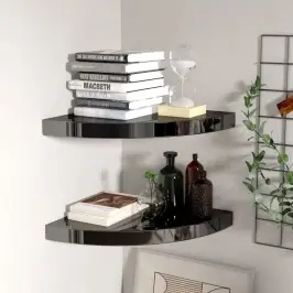Pakabinamos Kampinės Lentynos, 2Vnt., Juodos, 35X35X3,8cm Mdf