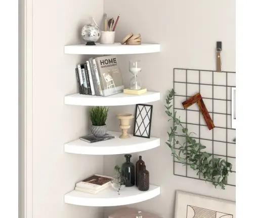 Stūra Sienas Plaukti, 4 Gab., Balti, 35X35X3,8 Cm, Mdf Vidaxl