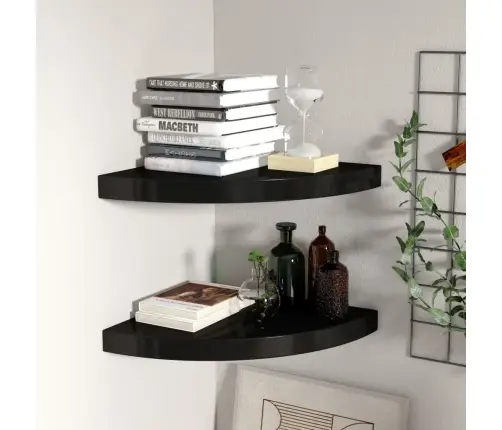 Stūra Sienas Plaukti, 2 Gab., Melni, 35X35X3,8 Cm, Mdf Vidaxl