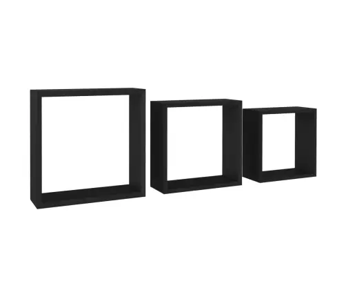 Kuba Formas Sienas Plaukti, 3 Gab., Melni, Mdf Vidaxl