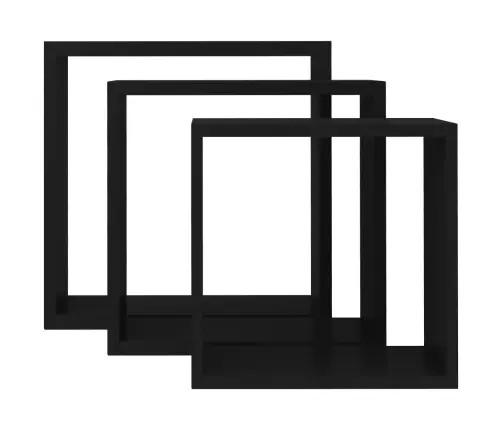 Kuba Formas Sienas Plaukti, 3 Gab., Melni, Mdf Vidaxl