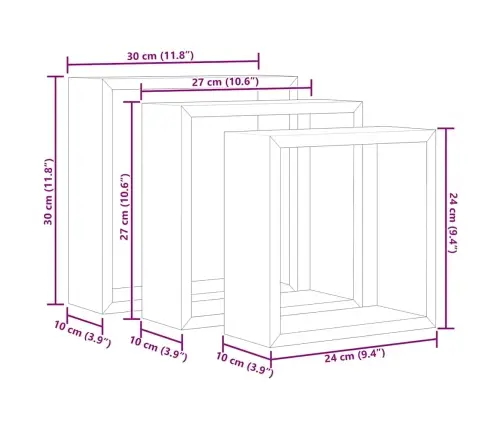 Kuubikukujulised Riiulid, 3 Tk, Must, Mdf