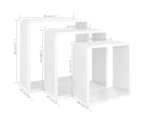 Kuubikukujulised Riiulid, 3 Tk, Valge, Mdf