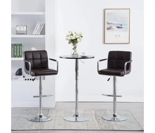 Baro Taburetės, 2 Vnt., Rudos Spalvos, Dirbtinė Oda