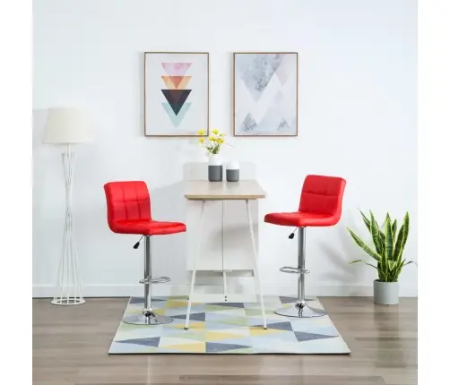 Baro Taburetės, 2Vnt., Raudonos, Dirbtinė Oda