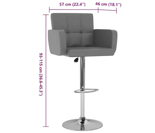 Bāra Krēsli, 2 Gab., Pelēka Mākslīgā Āda Vidaxl