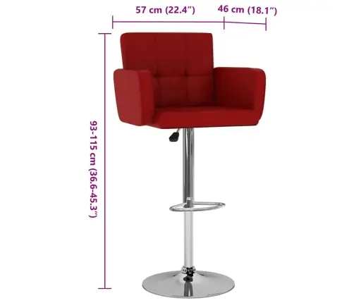 Bāra Krēsli, 2 Gab., Vīnsarkana Mākslīgā Āda Vidaxl