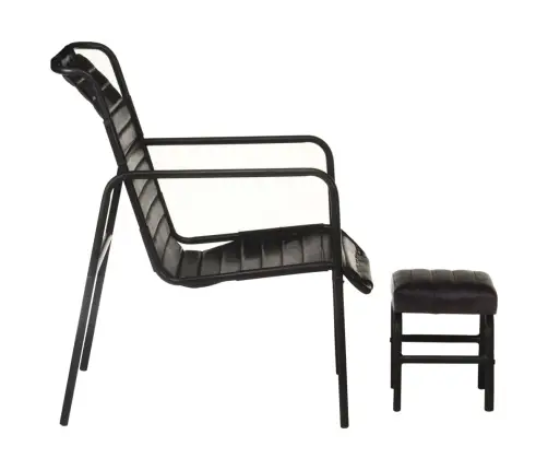 Poilsio Krėslas Su Pakoja, Juodos Spalvos, Tikra Oda