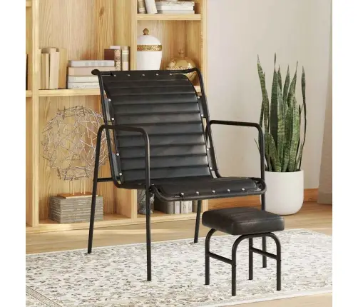 Poilsio Krėslas Su Pakoja, Juodos Spalvos, Tikra Oda