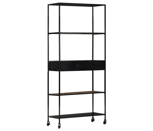 Grāmatu Plaukts, 80X35X180 Cm, Neapstrādāts Mango Koks, Dzelzs Vidaxl