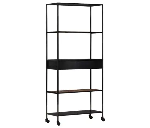 Grāmatu Plaukts, 80X35X180 Cm, Neapstrādāts Mango Koks, Dzelzs Vidaxl