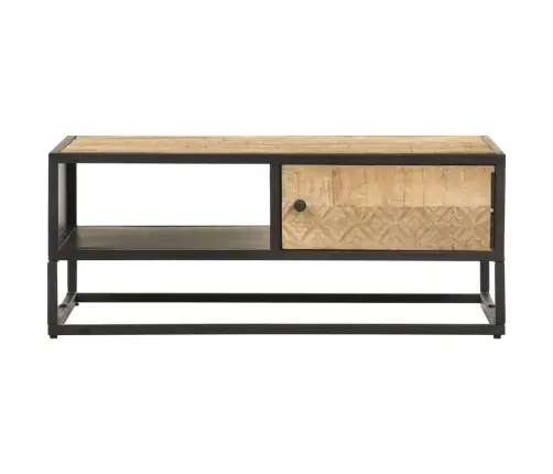 Kohvilaud Nikerdatud Uksega, 90X55X36 cm Töötlemata Mangopuit