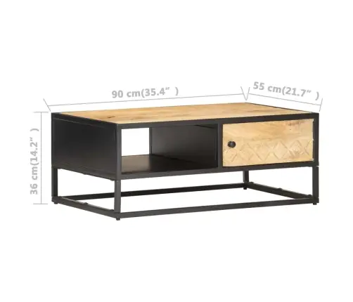 Kohvilaud Nikerdatud Uksega, 90X55X36 cm Töötlemata Mangopuit