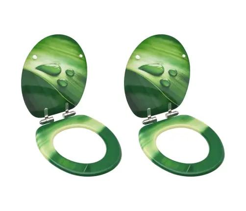 Tualetes Poda Sēdekļi Ar Vāku, 2 Gab., Zaļi, Ūdens Lāšu Dizains Vidaxl