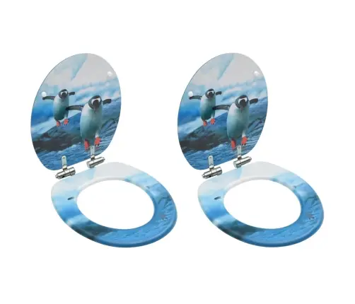 Tualetes Poda Sēdekļi Ar Vāku, 2 Gab., Mdf, Pingvīnu Dizains Vidaxl