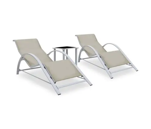 Saulės Gultai Su Staliuku, 2Vnt., Kreminės Spalvos, Aliuminis