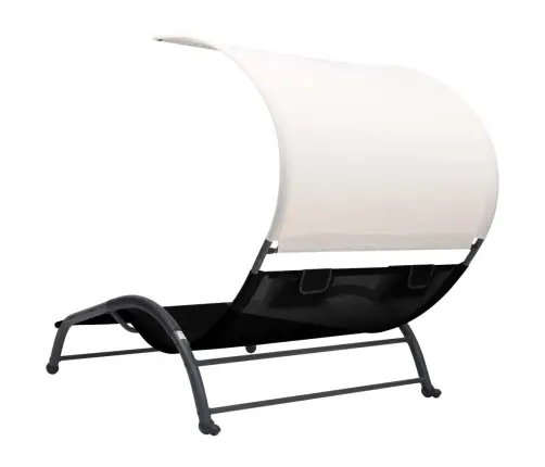 Divvietīgs Sauļošanās Zvilnis Ar Jumtiņu, Melns, Tekstilēns Vidaxl