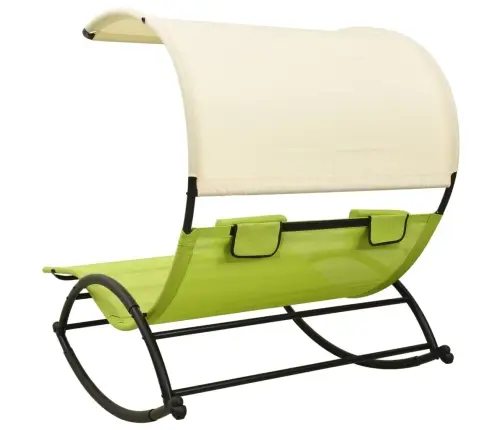 Divvietīgs Sauļošanās Zvilnis Ar Jumtiņu, Zaļš, Krēmkrāsas Vidaxl