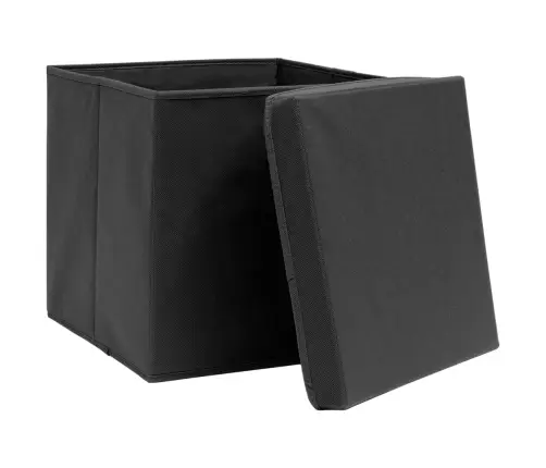 Uzglabāšanas Kastes Ar Vāku, 4 Gab., Melnas, 28X28X28 Cm Vidaxl