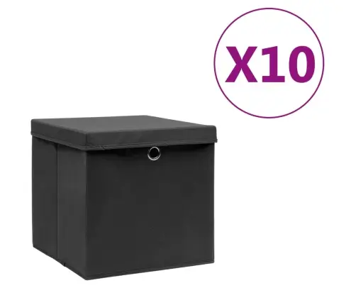 Uzglabāšanas Kastes Ar Vāku, 10 Gab., Melnas, 28X28X28 Cm Vidaxl