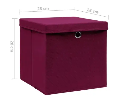 Uzglabāšanas Kastes Ar Vāku, 10 Gab., Sarkanas, 28X28X28 Cm Vidaxl