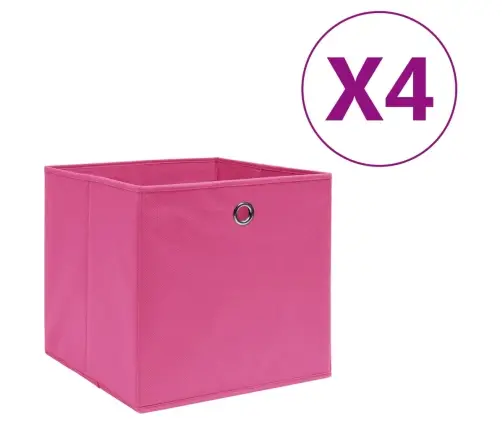 Uzglabāšanas Kastes, 4 Gab., 28X28X28 Cm, Rozā Neausts Audums Vidaxl