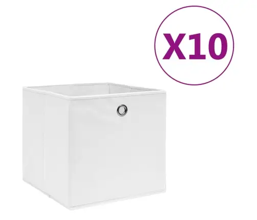 Uzglabāšanas Kastes, 10 Gab., 28X28X28 Cm, Balts Neausts Audums Vidaxl