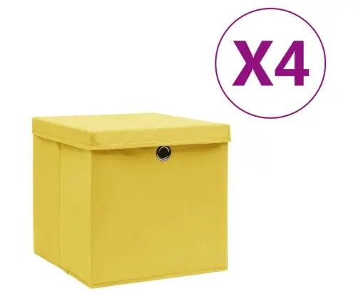 Uzglabāšanas Kastes Ar Vāku, 4 Gab., Dzeltenas, 28X28X28 Cm Vidaxl