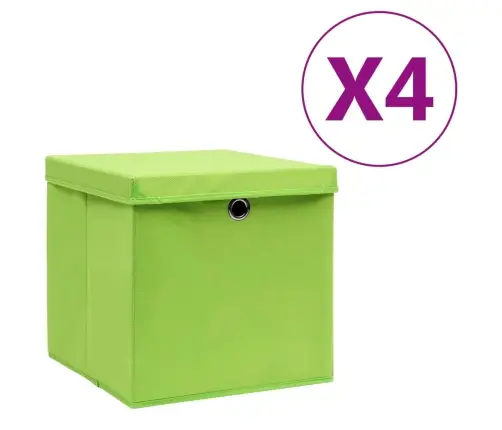 Uzglabāšanas Kastes Ar Vāku, 4 Gab., Zaļas, 28X28X28 Cm Vidaxl