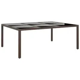 Dārza Galds Ar Stikla Virsmu, Brūns, 200X150X75 Cm Rotangpalma Vidaxl