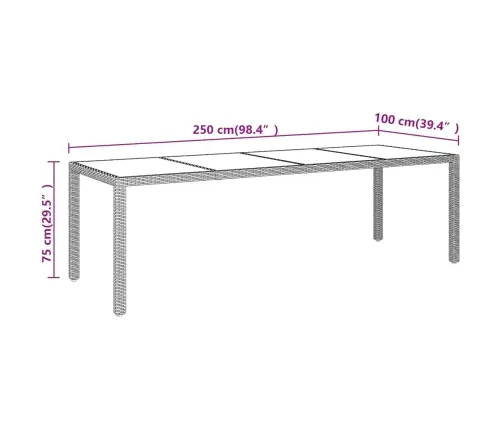Dārza Galds Ar Stikla Virsmu, Bēša Polietilēna Rotangpalma Vidaxl